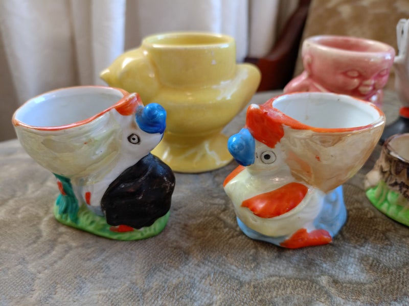Eclectic VINTAGE Collection of SEVEN Vintage Ceramic/Porcelain EGG CUPS Carousel 2