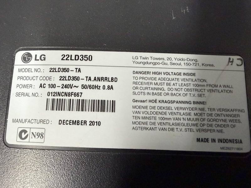 LG 22LD350 22" TV no stand Carousel 2
