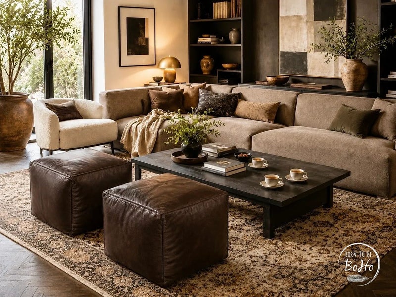 Moroccan Genuine Leather Ottoman Pouf Footstool - Chocolate Brown FREE DELIVERY. Carousel 2