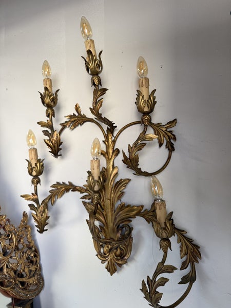 European Gilt Metal Floral 6 Lights Wall Sconce Carousel 2