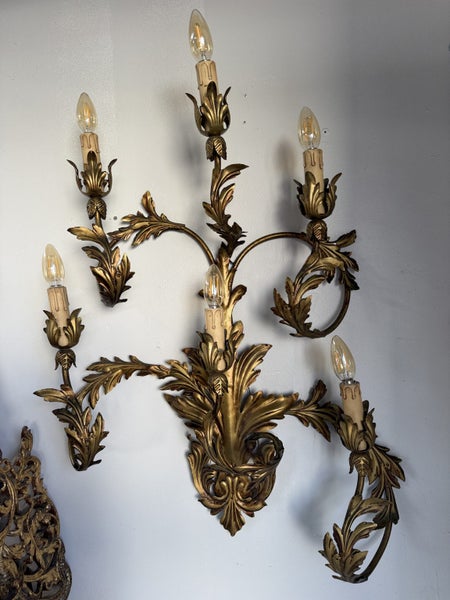 European Gilt Metal Floral 6 Lights Wall Sconce Carousel 1