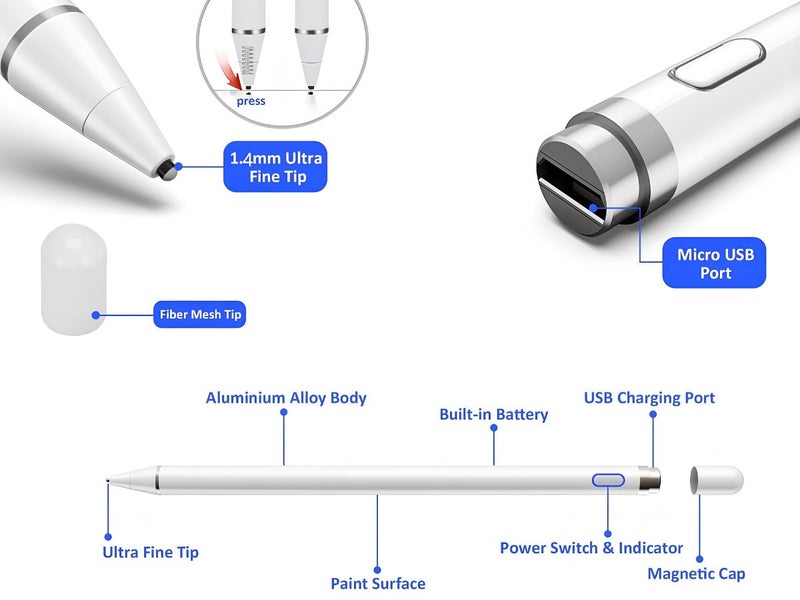 1.4mm Fine Tip Active Stylus Pen Drawing Pen for iPad Tablet iOS Android Carousel 10