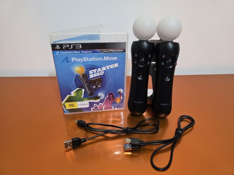 Official Sony PS3 Move Controller x2 + Charging Cable x2 + Starter Disc Carousel 1