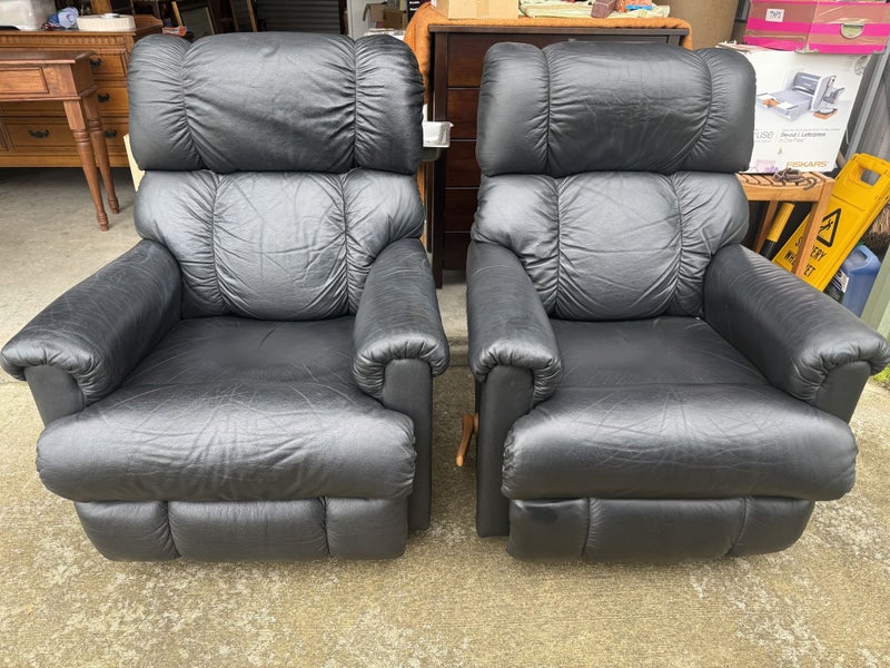 Matching Rocking Black Leather LazBoy Recliner Chairs (2 chairs) Carousel 2