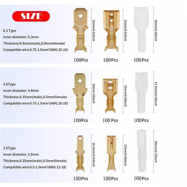 900pcs Male Female Wire Connector 2.8/4.8/6.3mm Carousel 2