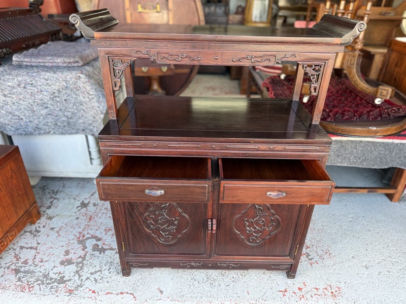Vintage Solid Chinese Rosewood Altar Style Sideboard or Cabinet Carousel 2