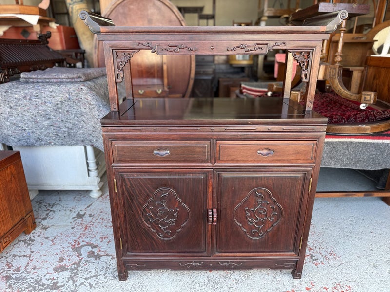 Vintage Solid Chinese Rosewood Altar Style Sideboard or Cabinet Carousel 1