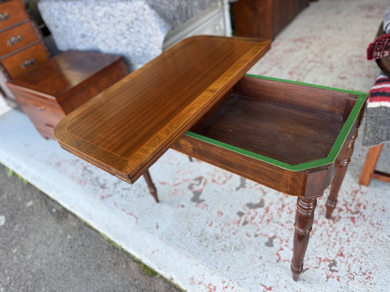 A Quality Marquetry Inlay Swivel Top Solid Walnut Games Table Carousel 2