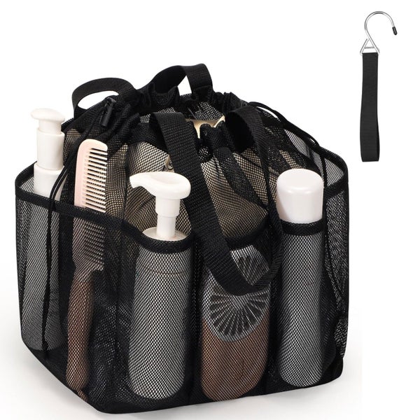 Mesh Shower Caddy Portable with Drawstring, Large Capacity Shower Tote Bag Carousel 1