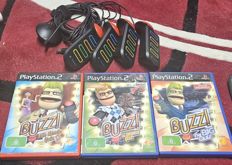 Playstation 2 - Buzz! Quiz Games X 3 + 4x Controllers Carousel 1