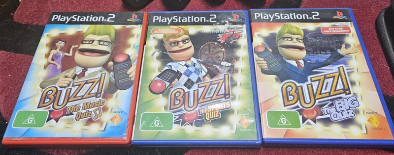 Playstation 2 - Buzz! Quiz Games X 3 + 4x Controllers Carousel 5