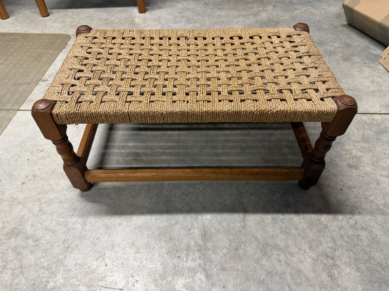 Natural Wooven Rope Cord Bench Footstool Oak Frame Carousel 1
