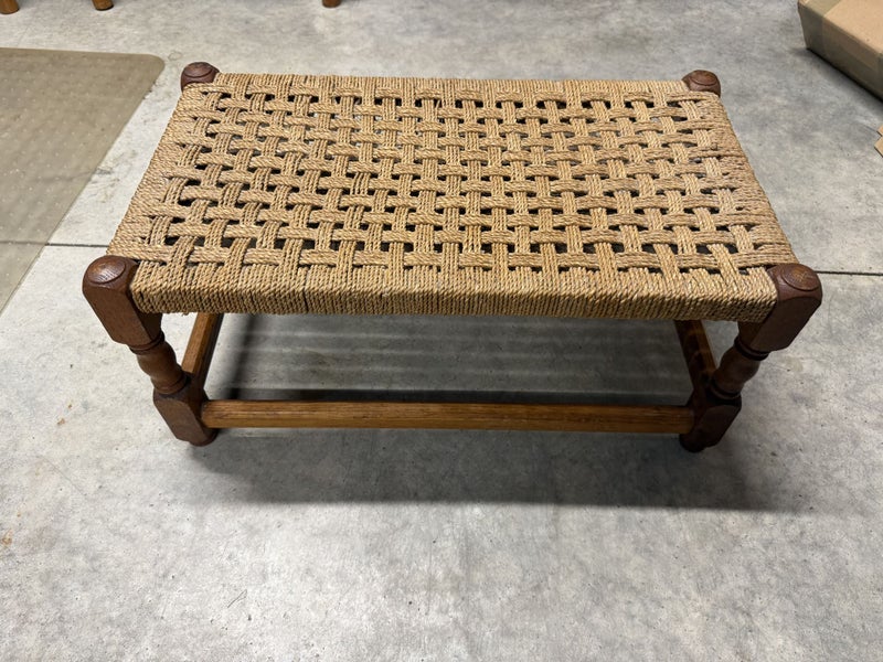 Natural Wooven Rope Cord Bench Footstool Oak Frame Carousel 2