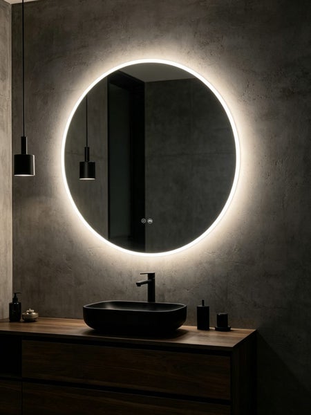 700mm Round LED Bathroom Mirror | White Frame | 3 Colour Lights | Demister Carousel 1