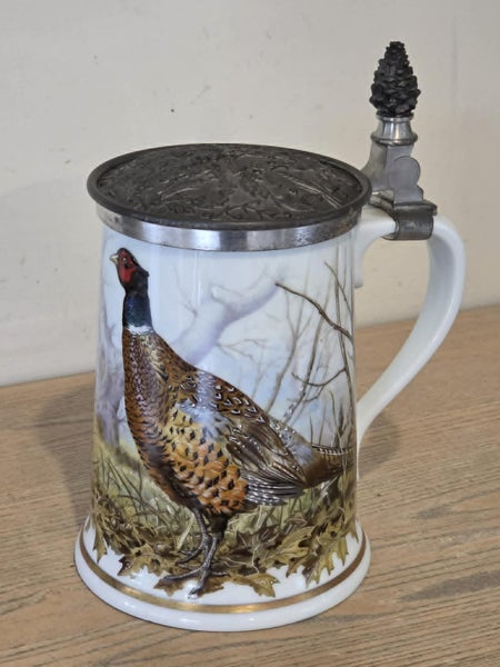 Franklin Porcelain Large Beer Stein with Pewter Lid - The Game Bird Stein Carousel 2