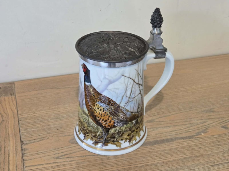 Franklin Porcelain Large Beer Stein with Pewter Lid - The Game Bird Stein Carousel 1