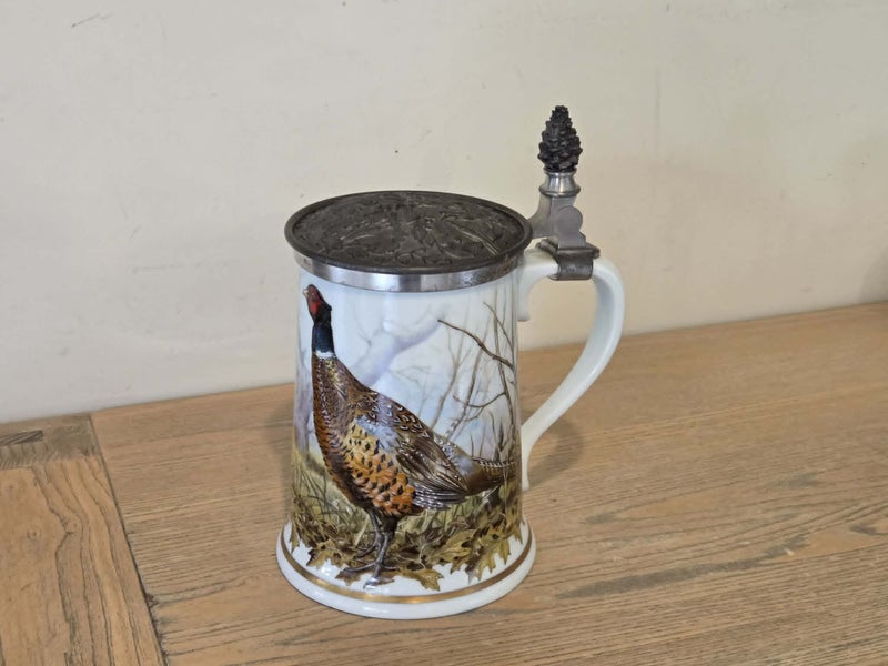 Franklin Porcelain Large Beer Stein with Pewter Lid - The Game Bird Stein Carousel 12