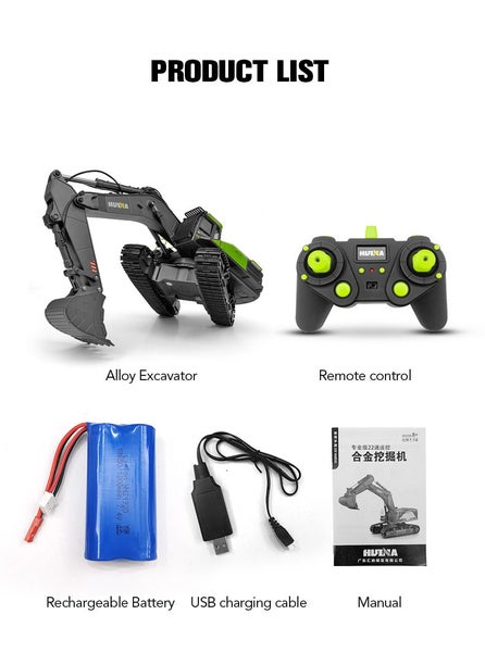 HUINA 1593 EXCAVATOR Remote Control RC Green/Black 1:14 Scale Digger (Hui Na) image 6