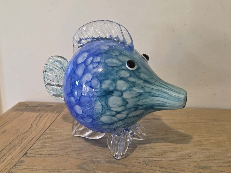 Large Vintage Blue Art Glass Fish Carousel 1