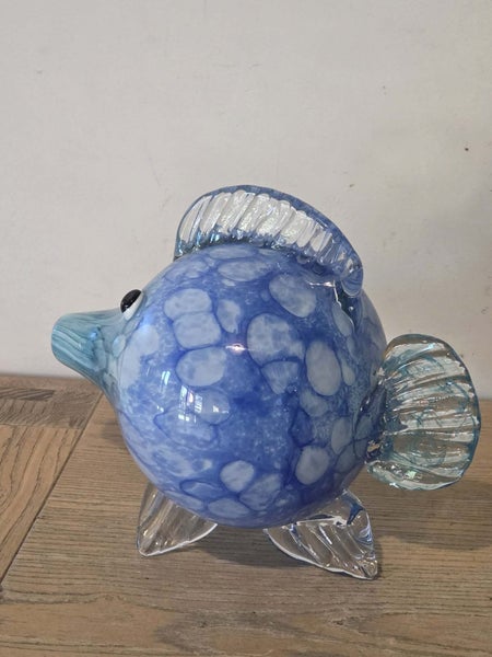 Large Vintage Blue Art Glass Fish Carousel 19