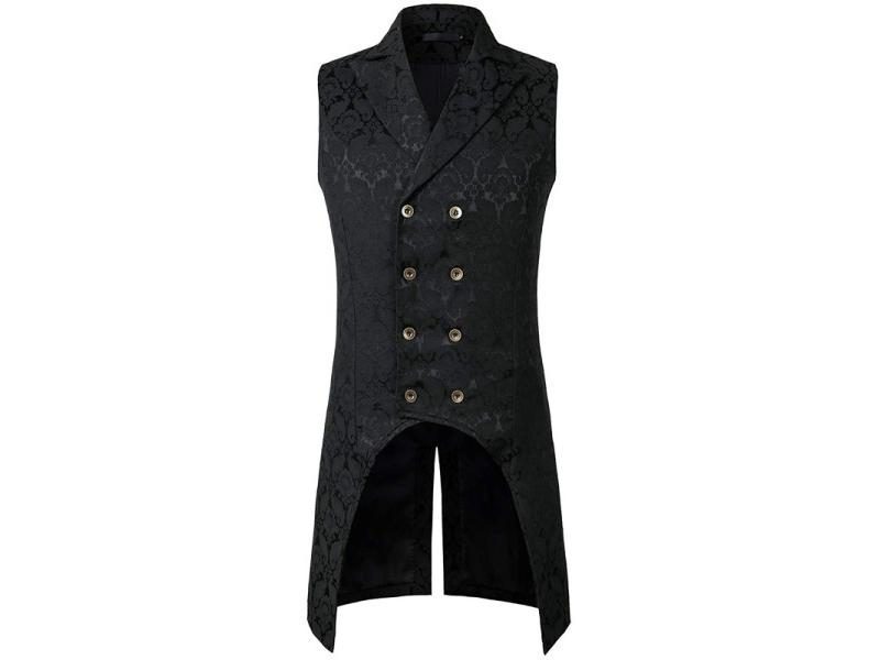 Mens Black Gothic Steampunk Vest Medieval Jacquard Double Breasted Vest Carousel 1