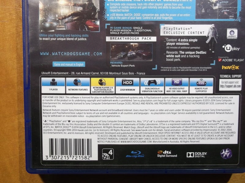 Watch Dogs NZ Special Edition - PS4 Game - Excellent Condition Carousel 5