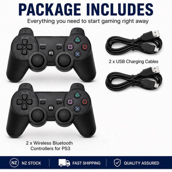 2 Pack Wireless PS3 Controllers Bluetooth Dual Shock Gamepads NZ Stock Carousel 3