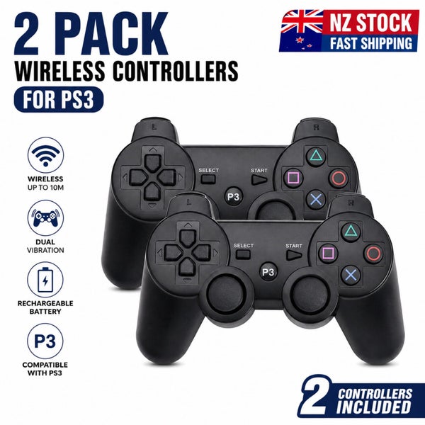 2 Pack Wireless PS3 Controllers Bluetooth Dual Shock Gamepads NZ Stock Carousel 1