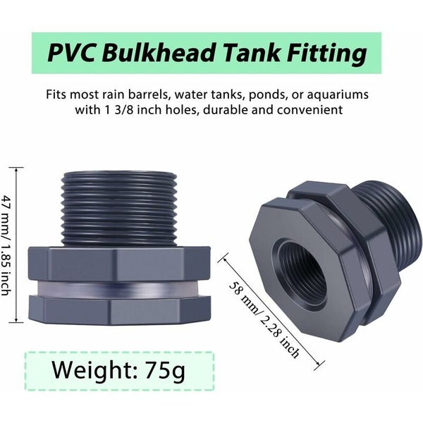 Hod Health&Home 2 Piece Pvc Bulkhead Fitting For Rain Barrels Aquariums Water Ta Carousel 2