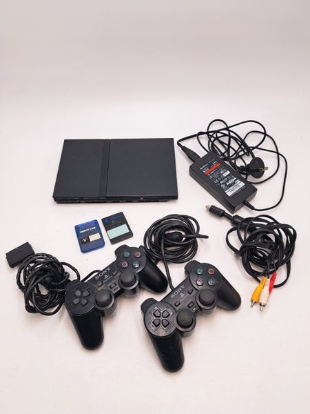 * Black Slim PS2 Console w/ 2 Genuine Controllers, 2 Memory Cards & Cables! * Carousel 1