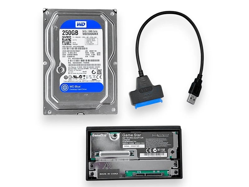 PS2 Fat Phat 250GB Hard Drive HarddriveHDD and a GameStar PS2 Network Adaptor Carousel 2