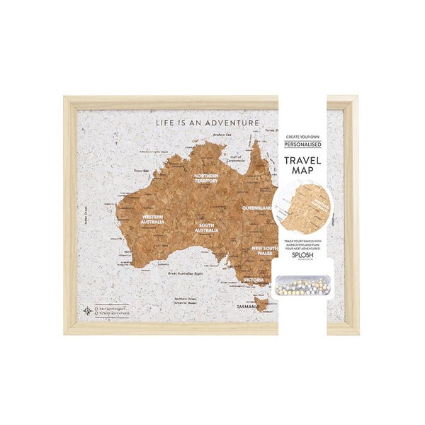 Travel Board 27x22cm Desk Australia Map Adventure Trip Framed Canvas w Stand Carousel 1