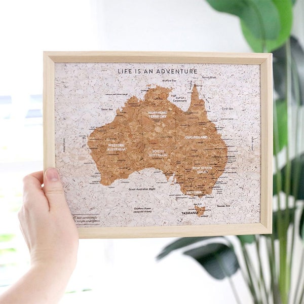 Travel Board 27x22cm Desk Australia Map Adventure Trip Framed Canvas w Stand Carousel 2