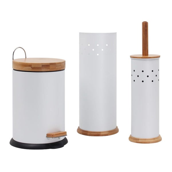 Eco Basics 3-in-1 Bathroom Toilet Roll Holder Storage 3L Rubbish Bin Set White Carousel 1