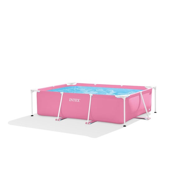 Intex 2.2x1.5m Rectangular Frame Above Ground Swimming Pool Outdoor Garden Pink Carousel 1
