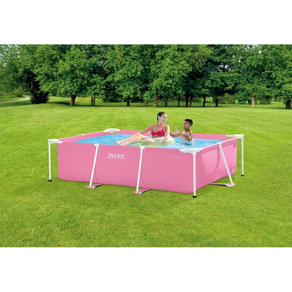 Intex 2.2x1.5m Rectangular Frame Above Ground Swimming Pool Outdoor Garden Pink Carousel 2