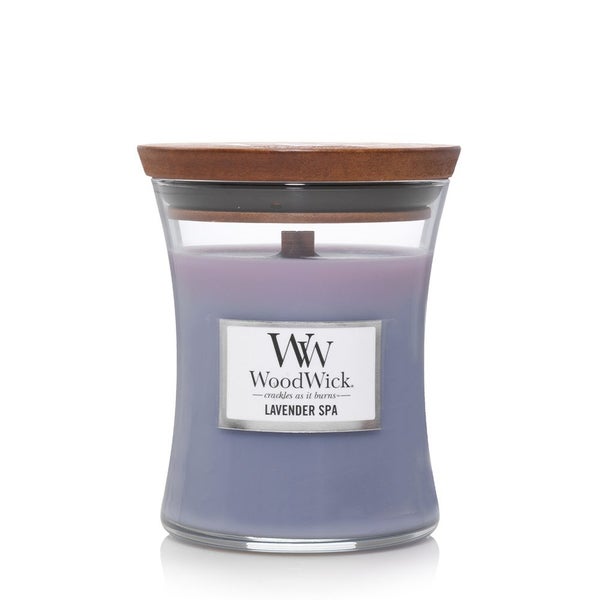 WoodWick Lavender Spa Scented Crafted Candle Glass Jar Soy Wax w Lid Medium Carousel 1