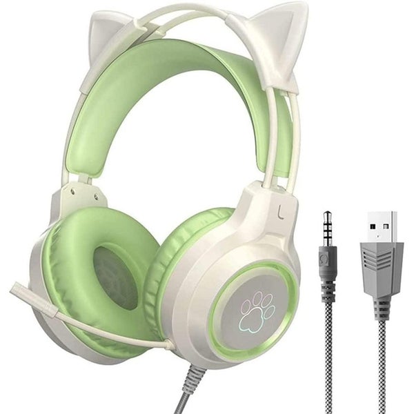 RGB Lighting Gaming Headset Cat Ear Headphone with Microphone Green Carousel 1
