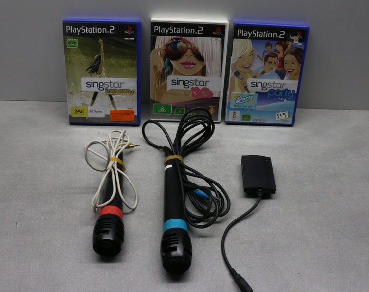 Sony SingStar Microphones for PS2 + 3 Games – Legends, Party & 80's Carousel 4