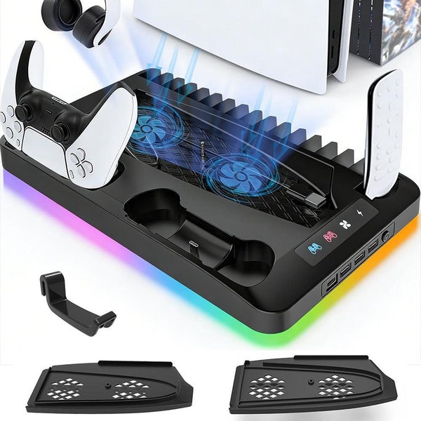 Gaming For PS5 Slim Pro Docking and Cooling Station Charger Headset Holder With Carousel 1