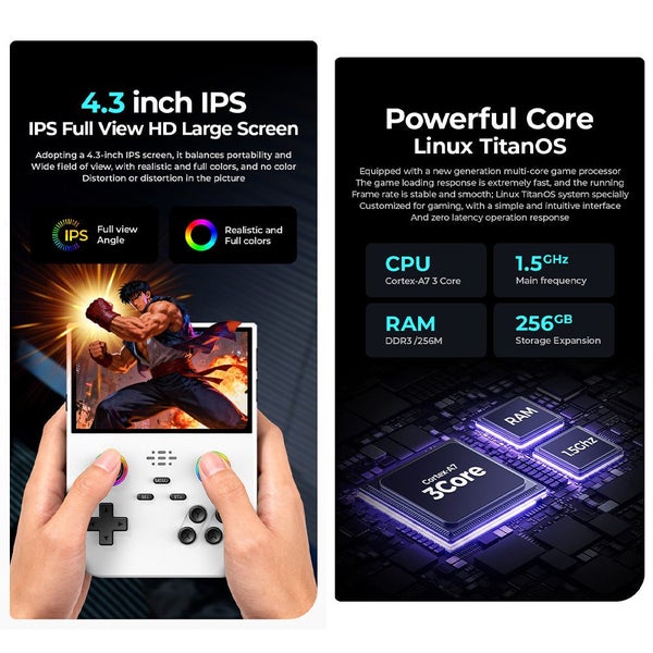 H3 Retro Handheld Game Console – 4.3-inch IPS Display 23 Emulators RGB Lights Su Carousel 2