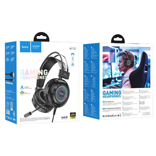 Premium Gaming Headset w/ Mic, RGB Light (W110) [Black] Carousel 1