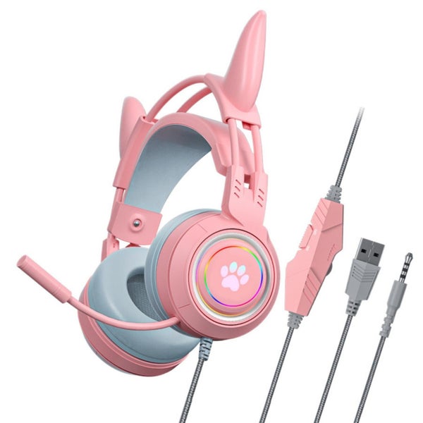 Ear Gaming Headset Wired Headphones with Microphone for PC PS4 PS5 One Pink Carousel 1