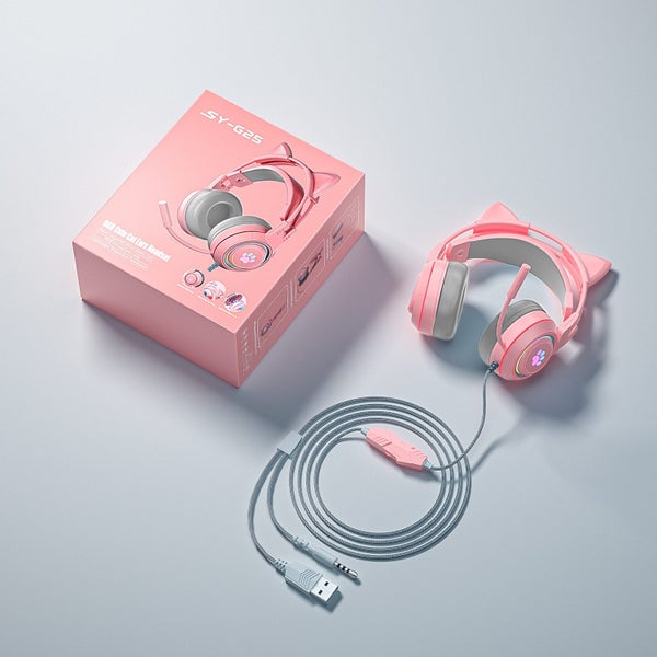 Ear Gaming Headset Wired Headphones with Microphone for PC PS4 PS5 One Pink Carousel 6