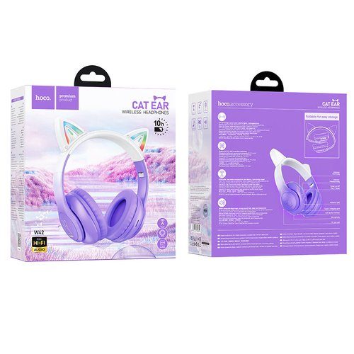 Hoco Bluetooth Cat Ear Headset w/ LED Light (W42) [ Purple ] Carousel 1