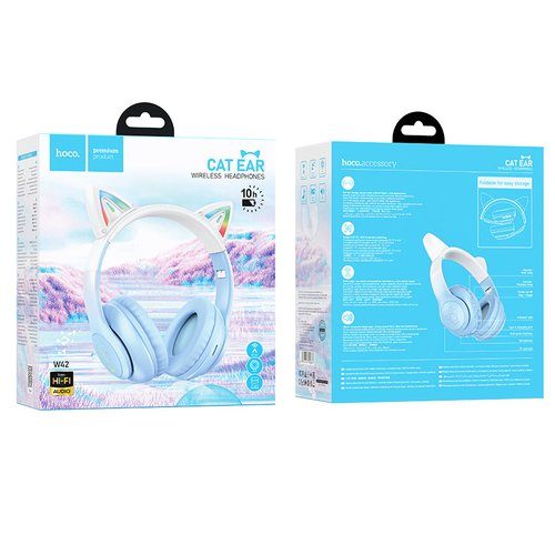 Hoco Bluetooth Cat Ear Headset w/ LED Light (W42) [Blue ] Carousel 1