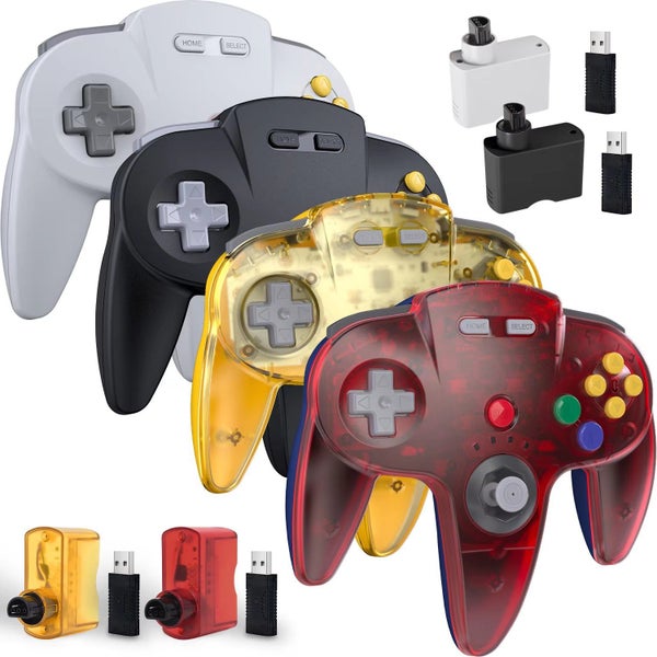 Wireless N64 Controller 2.4 GHz - Switch, PC, Mac, iOS w/ USB - Clear Red Blue Carousel 2