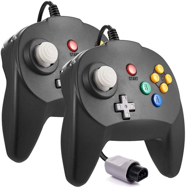 N64 Controller 2-Pack - Mini GamePad Controllers 1.8m Cable - Black Carousel 1