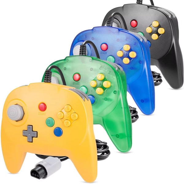 N64 Controller 2-Pack - Mini GamePad Controllers 1.8m Cable - Blue Yellow Carousel 2