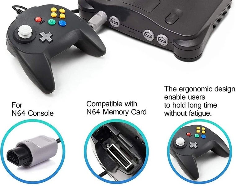 N64 Controller 2-Pack - Mini GamePad Controllers 1.8m Cable - Blue Yellow Carousel 11